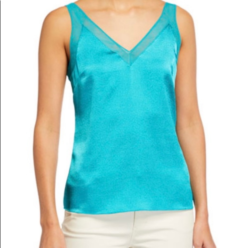 Ted Baker Lilyane Mesh-trimmed top in Turquoise NWT